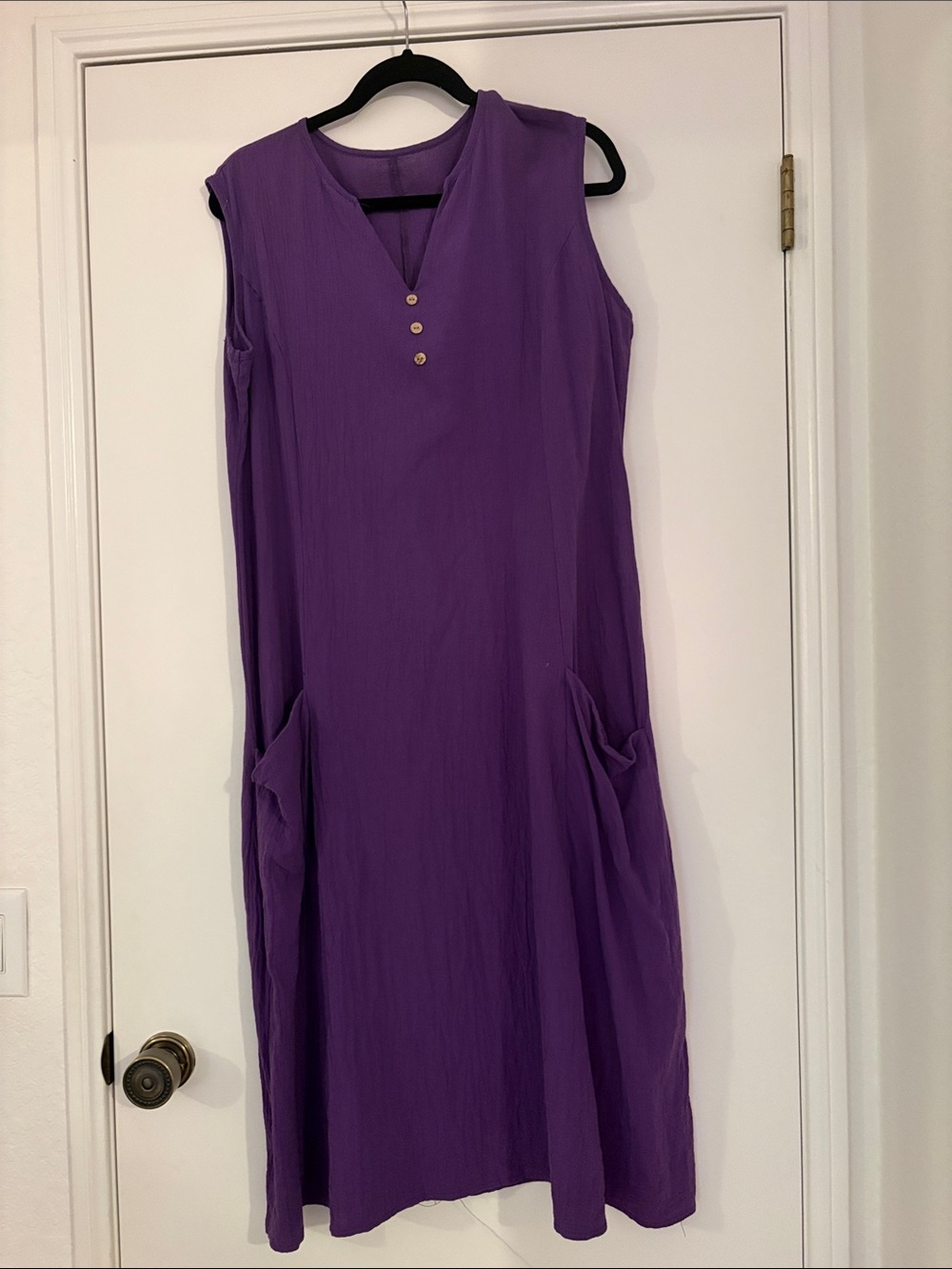 Sleeveless Cotton Purple Pocket Dress